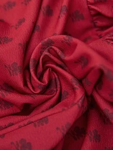 SHEIN Unity Váy hoa mini giản dị dành cho người đi làm, mùa thu - Đỏ - Xem 5