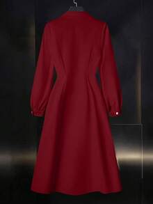 Franclia 时尚纯色新款围巾拼布衬衫裙 - 酒紅色 - 查看 2