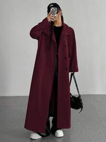 Flirla Women's Casual Solid Color Long Jacket, Versatile For Autumn/Winter, Christmas