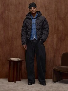 Musero Oversized Shine Down Premium Ruched Sleeve Bomber Jacket Hidden Zip Detailing Fall/SPRING SUMMER - Black - View 3