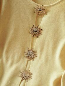 Franclia Metal Button Closure Slim Fit Crew Neck Long Sleeve Top, Suitable For Commuting Fall Winter Cloth For Women - Yellow - View 6