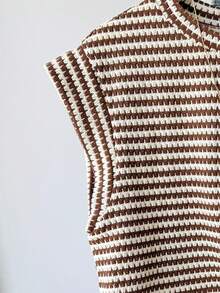 SHEIN Teen Girls Striped Round Neck Short Sleeve Casual T-Shirt, Minimalist Leisure Wear Striped Summer Tops Ribbed Tops Summer Tops For Teen Girls Teen Girl Summer Clothes Short Sleeve Tops