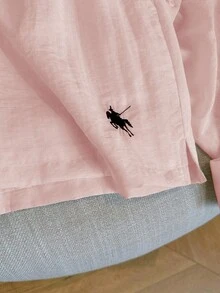 INAWLY Plus Size Embroidered Logo Shorts & Solid Color Long Sleeve Shirt 2 Pieces Set