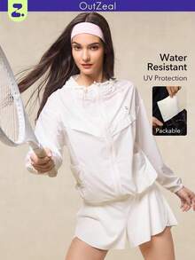 OutZeal WeatherProof-Air Water-Resistant UPF50+ Lightweight Packable Oversize Jacket Women Side Mesh Panle For LightRain Everyday Daily Casual