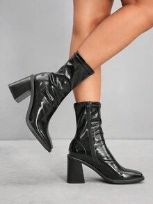 CUCCOO SZL 女式时尚黑色舒适粗跟方头踝靴 - 黑色 - 查看 3