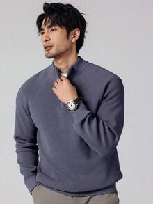 Manfinity Homme Men's Casual Solid Color Stand Collar Sweater, Autumn/Winter, Long Sleeve Top - Mauve Purple - View 5