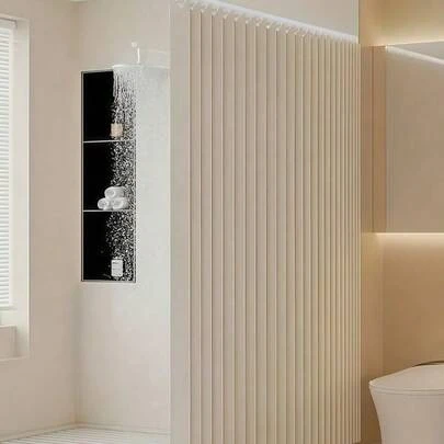 SHEIN 1 件防水折叠浴室浴帘 - 易于安装和存放，家居装饰淋浴隔断