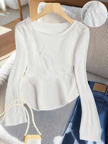 Franclia European & American New Blogger Same Style Sweet Hollow Out Floral Loose Flare Sleeve Pullover Sweater Fall Winter Cloth For WomenWomen's Autumn Clothingautumn Fall Clothes For Women Fall Autumn Clothes Fall Outfits For Women Autumn Outfits For Women Fall Clothes Autumn Women  Fall Women Clothes Autumn Clothing Elegant Fashionable Casual Commuting Business Office Daily Leisure All-Match Temperament Urban Teacher Professional Attire - White - View 1