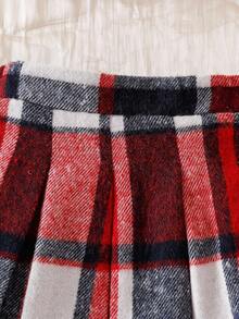 SHEIN 2pcs Baby Girl Winter White Fluffy Long Sleeve Top + Red Plaid Skirt Set Baby Girl Plaid Skirt Fall - Beige - View 6