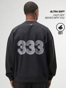 Sudadera casual de cuello redondo de manga larga con estampado de letras y hombros caídos para hombres, otoño - Negro - Ver 2
