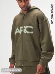 Casual Loose Fit Zip-Up Hoodies For Men, Long Sleeve Top - Dark Green - View 1