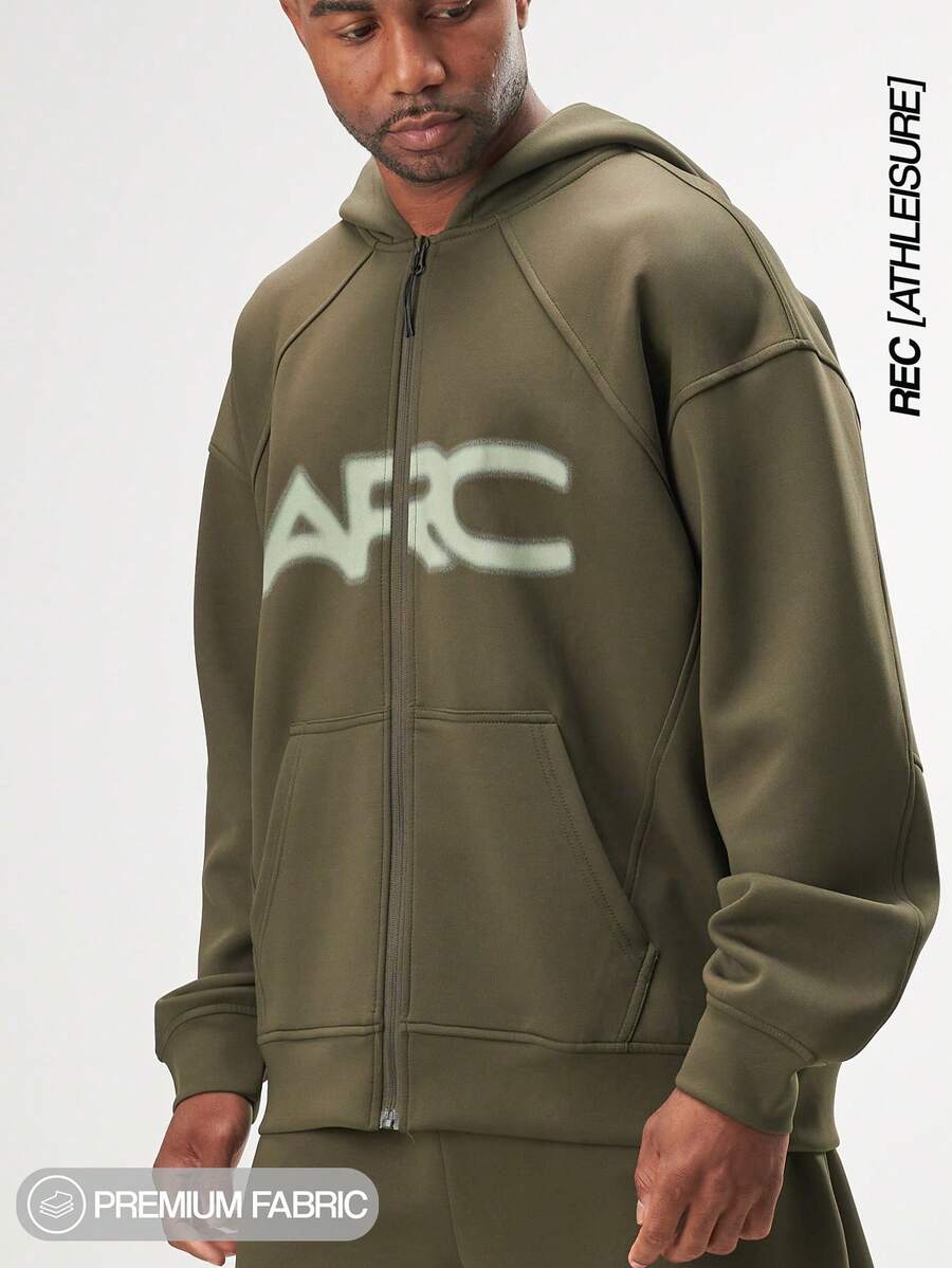 Casual Loose Fit Zip-Up Hoodies For Men, Long Sleeve Top - Dark Green - View 1