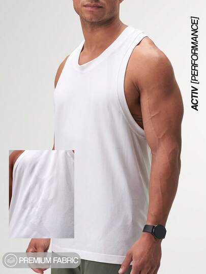 ARC Activewear Seamless White Tank Top Stringer Sports Tank Running Gym Workout Summer