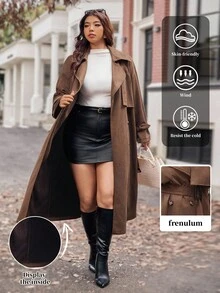 Vionelle Plus Size Women's Woven Lapel Double-Breasted Long Sleeve Cinched Cinched Waist Vintage Elegant Long Trench Coat Winter Fall Autumn Winter Coat Long Coat Women Coats Trench Coat Women Brown Outfits For Women - Coffee Brown - View 5