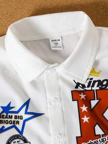 SHEIN 2件套年轻男童休闲酷炫K字母图案印花宽松舒适长袖衬衫和裤子套装 - 彩色 - 查看 4