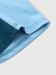 PAVTROS 男士休闲撞色块字母印花短袖T恤宽松圆领短袖拼接日常休闲节日礼物四季通勤日常休闲装 - 藍色 - 查看 4