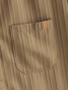 Manfinity Homme Men's Solid Color Short Sleeve Button Half Placket Pocket Casual Shirt - Khaki - View 3
