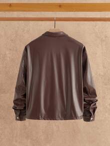 HIMLAND Men's Loose Fit Drop Shoulder Short Leather Jacket Brown, Fall, Winter