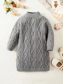 SHEIN 少女休闲复古针织连衣裙，秋冬 - 灰色 - 查看 8