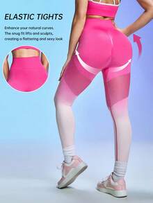 Gameset SHEIN Sport Women's High Waist Ombre Fitted Contrast Color Leggings For Fitness & Sports Yoga Pants - Pink - View 1