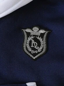 女童连帽棒球夹克和休闲运动裤套装 - 藏蓝色 - 查看 5