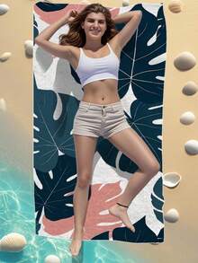 SHEIN Khăn tắm biển cỡ lớn siêu nhanh khô bằng sợi microfiber với họa tiết lá nhiệt đới, cực mềm, không bám cát, thấm hút cao, nhẹ và dễ mang theo, thích hợp cho bãi biển, hồ bơi, du lịch và làm quà tặng ngày Valentine, thảm yoga/khăn bơi thời trang, nhanh khô cho du lịch mùa hè, trang trí phòng tắm kỳ nghỉ, đồ dùng cần thiết cho bãi biển. - Màu xanh lá cây đậm - Xem 8