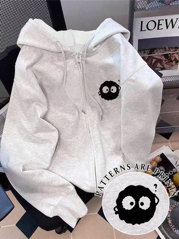 Resyla Sudadera con capucha de ajuste holgado y casual con estampado gráfico blanco para mujer