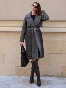 SHEIN Tall Tall Size Women Long Padded Patchwork Coat For Autumn And Winter - Black - View 6