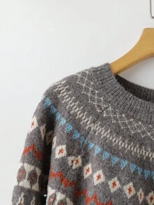 Rusticease Geo Pattern Raglan Sleeve Sweater,Long Sleeve Tops