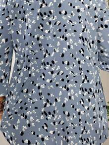 EMERY ROSE Plus Size Women's Early Spring 3/4 Sleeve Burgundy Printed Shirt - Grey - View 7