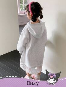 DAZY HELLO KITTY AND FRIENDS | SHEIN 少女针织连帽撞色蕾丝长袖羊毛连衣裙 - 淺灰色 - 查看 6