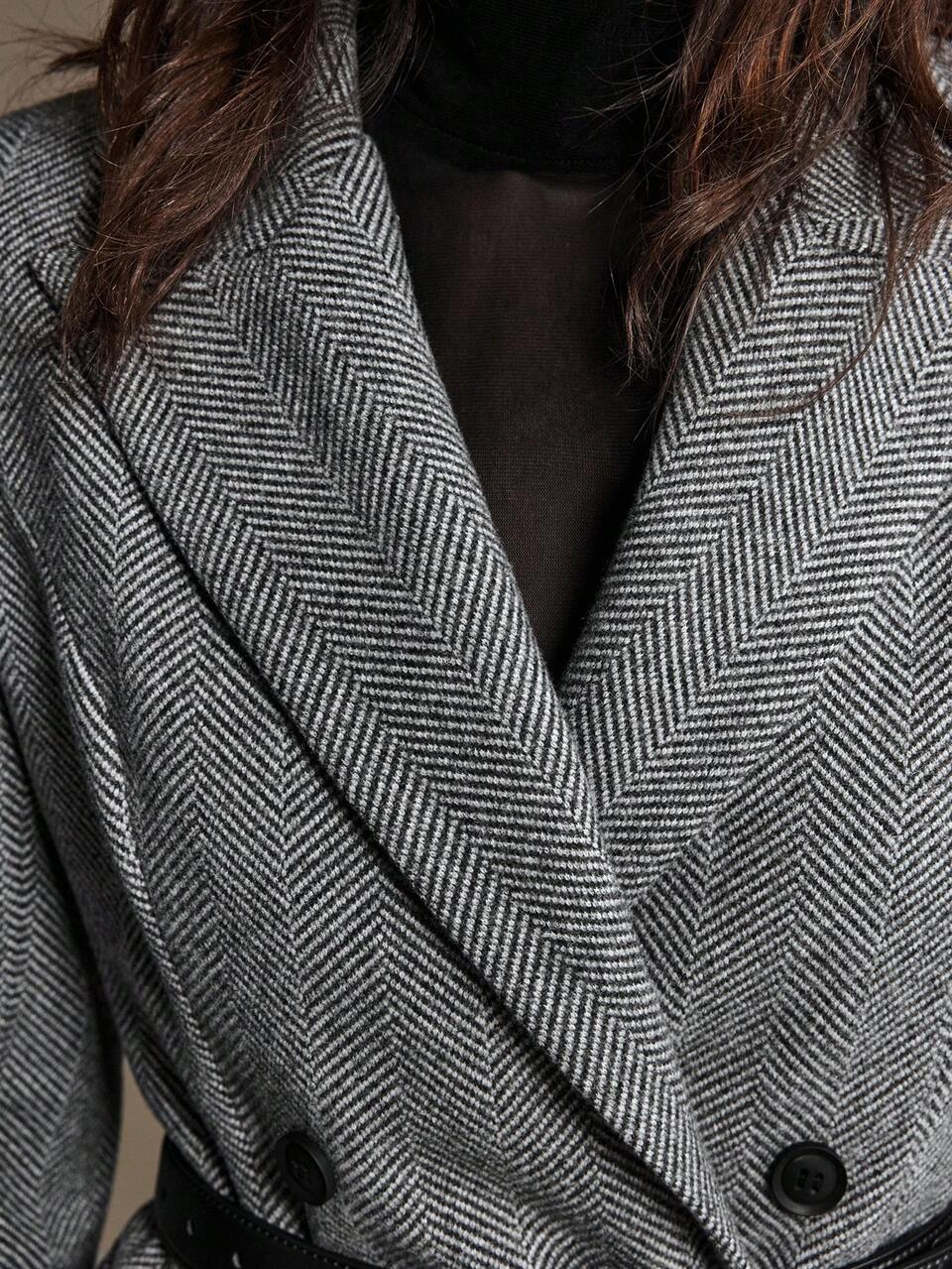 Women's Autumn Herringbone Double-Breasted Casual Blazer Jacket