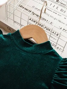 Elegant & Cute Velvet Green Long Sleeve Dress For Baby Girl