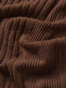 Airaco Deep Brown Commuter Open-Ended Pocket Decorated Knit Midi Dress, Autumn/Winter - Brown - View 6