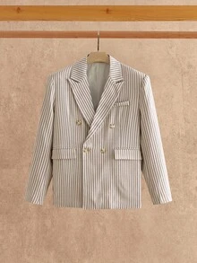 HIMLAND Men's Casual Woven Contrast Collar Striped Slim Fit Blazer, Old Money, For Fall Winter
