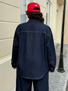 Jeanoix 大码女式时尚休闲百搭水洗牛仔夹克 - 深色水洗藍 - 查看 2