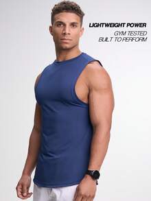 Camiseta de tirantes casual de unicolor para hombres, versátil para el verano - Azul - Ver 3