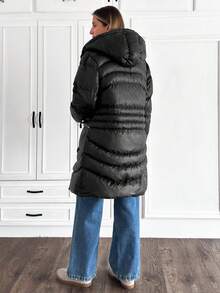 SHEIN Cottnline Women Solid Color Zipper And Pocket Detailed Long Winter Coats - Black - View 2