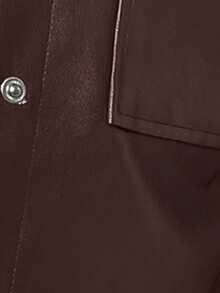 SHEIN EZwear 女式咖啡棕色长袖单排扣实用口袋休闲夹克，秋冬