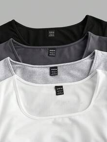 SHEIN EZwear 4件套休闲纯色圆领短袖T恤，黑色、白色、灰色可选，适合秋夏季节穿着，尺码齐全。 - 彩色 - 查看 11