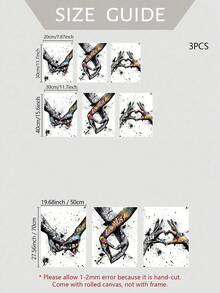 SHEIN 3件套涂鸦牵手帆布画 - 抽象画，适用于客厅墙面装饰和情侣礼物，不含画框 - 彩色 - 查看 6