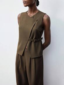 Maija 2件套女士休闲无袖上衣和阔腿裤套装 - 棕色 - 查看 2