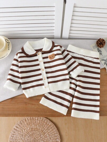 SHEIN Vintaside Kids Baby Girls Striped Colorblock Round Neck Cardigan Sweater Set, Autumn/Winter Fall Baby Boy Knitted Set Knit Two Piece Toddler Baby Set Autumn Winter Season Brown Vintage Baby Boy Clothes Baby Boy Clothes Brown Winter Christmas Halloween Toddler Cardigan Sweater Autumn Fall Jumpers Sweaters Tops Dress Dresses Christmas Jumper Cozy Pixies Prepcrw Christmas Outfit Halloween  New Born Toddler  Fall Winter Dress Halloween  Romper Stuff Halloween Jumper Jumper Cardigans Shirts White Cardigan Clean Downtown Off The Shoulder Sweater Outfit Sets Pink Sweater Jacket Cute Fall Outfits Outfits Top Maija Christmas Dress  Toddler Fall Dark Purple Skirt Christmas Sweater  Fall Sweaters Unisex White Sweater Vest Skirt Sets