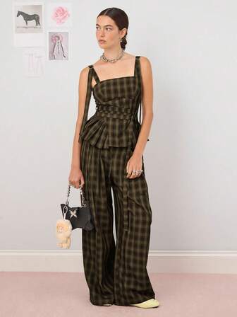 COUREZ Top corset con arnés y detalle de volantes / Ropa de salida Y2K para mujeres, ropa de otoño, ropa linda de otoño