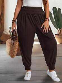 EMERY ROSE Pantalones informales de talla grande con cordón en unicolor - Marrón - Ver 6