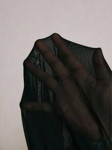 Poéselle Bộ đồ liền thân lưới màu trơn gợi cảm dành cho nữ - màu đen - Xem 9