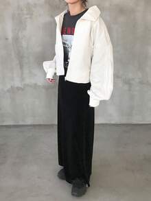 FRIFUL Women's Loose Contrast Color Jacket, Solid Color, Minimalist, Casual Everyday Wear,Back To School Clothes - White - View 2