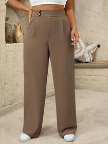 SHEIN Tall 大码女式高腰褶皱阔腿休闲裤