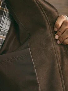 AXEPEAK 男士休闲拉链圆领仿皮草夹克，秋冬 - 咖啡棕 - 查看 7