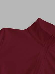 SHEIN EZwear Áo khoác chống nắng thời trang ôm sát, cổ đứng, tay raglan, màu đỏ rượu vang, dành cho nữ, mùa thu/đông - Màu Đỏ Sâu - Xem 4